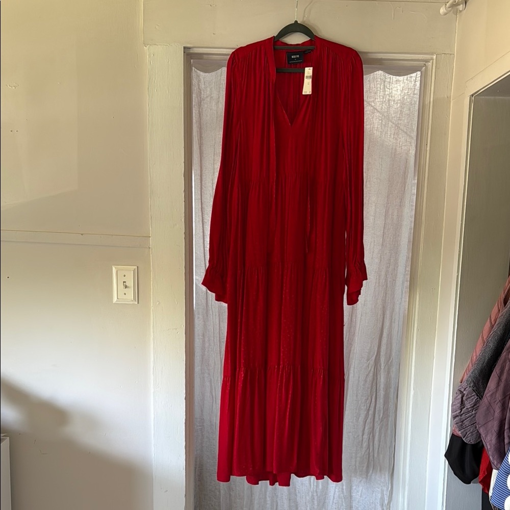 Red V-Neck Bishop Sleeve Gown
